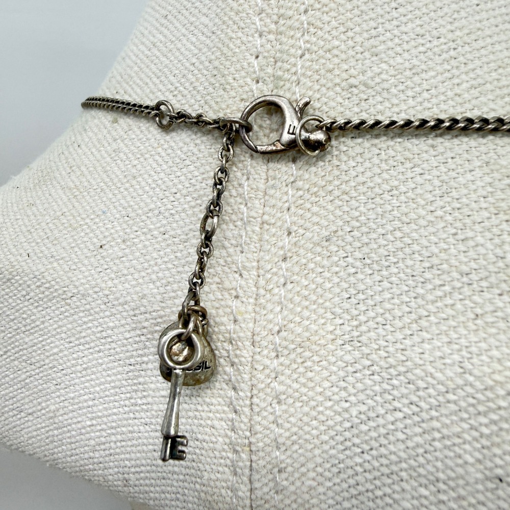 FOSSIL Bird‎ Charm Necklace Silver Tone Dangle Key Lock Pendant Whimsy - Picture 6 of 9